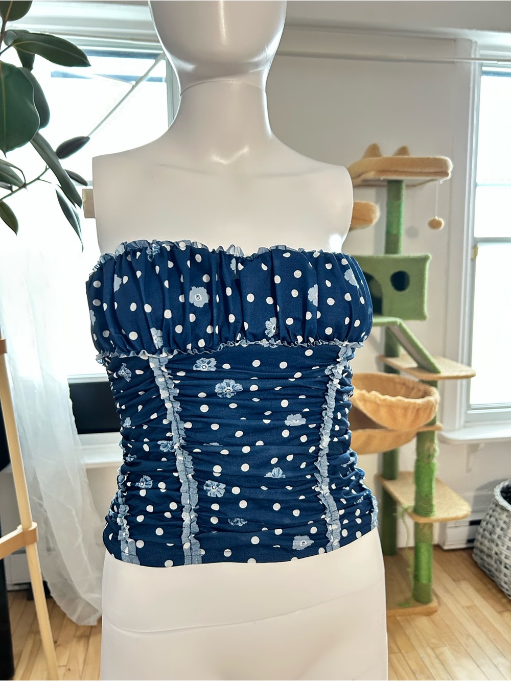 Navy Blue Polka Tube Top